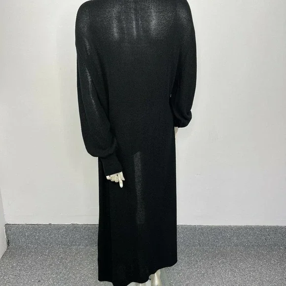 Free People Beach Long Duster Cardigan Small Black Knit Open Front Boho - Picture 8 of 12